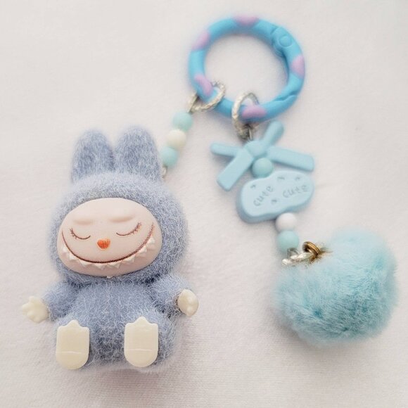 Have a Seat Labubu Keychain Ribbon Pom Pom Phone Charms, Bag Charms #6 - Picture 1 of 2